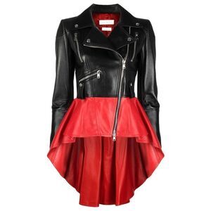 ALEXANDER MCQUEEN Two Tone Leather STUNNING 🤩 Peplum Biker Jacket |SIZE: 44 IT|